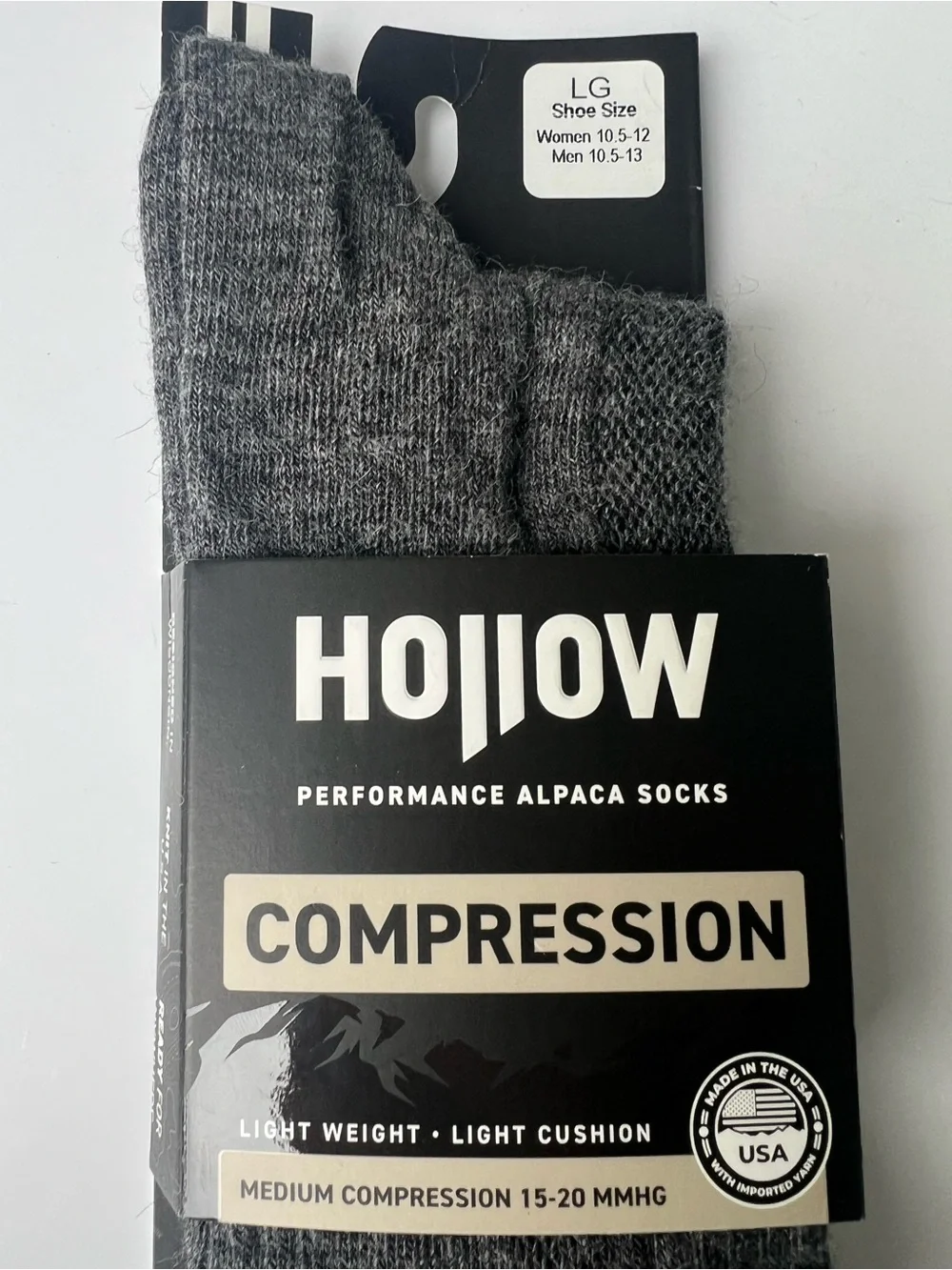 Baby Alpaca Hollow Compression Socks Gray Skiing Performance USA L